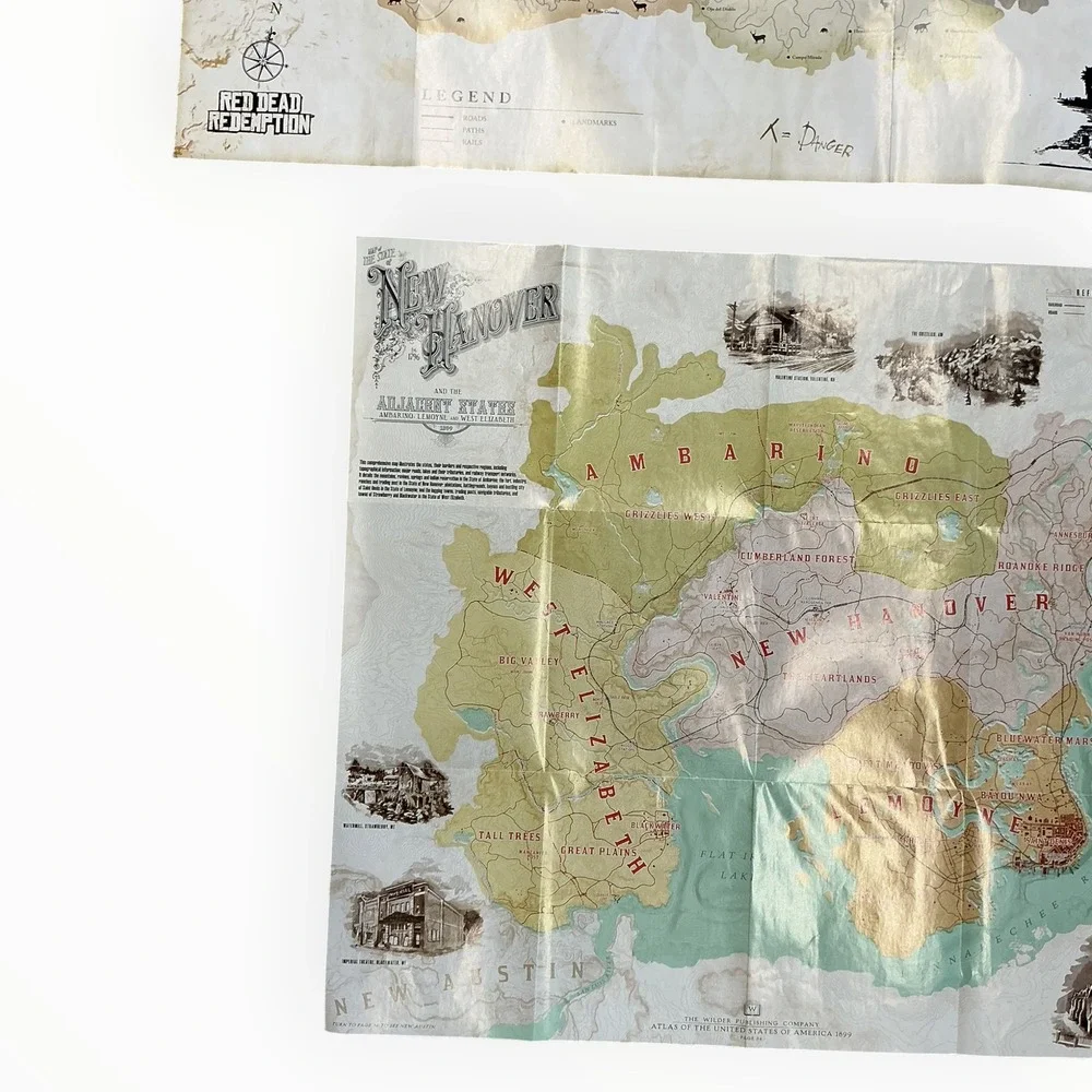 Red Dead Redemption Map Poster Lot of 2 Undead Nightmare New Austin RDR RDR2